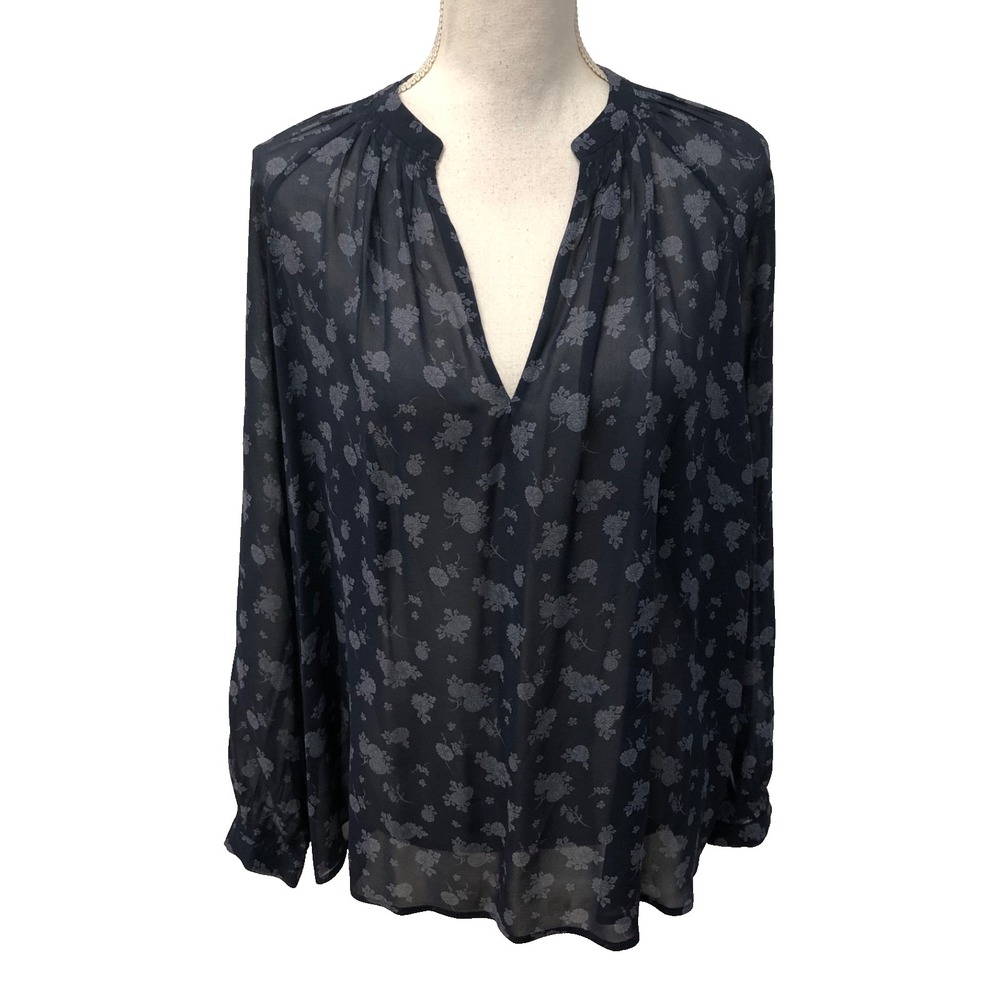 Vince Silk Blouse Top Womens Small Blue Long Sleeve Sheer Business Teacher
